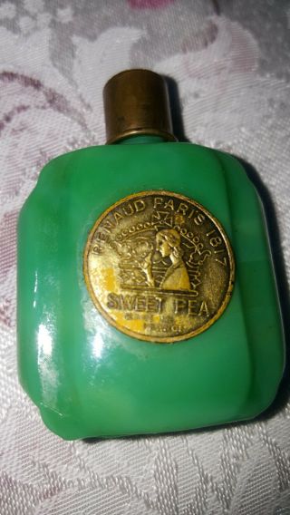 Antique Green Slag Malaquite Glass Miniature Perfume Bottle Renaud 1819