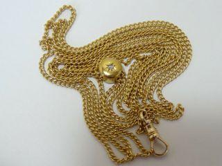Antique 12k Gold Diamond Slide 10k Chain 14k Swivel Necklace Lorgnette Muff 50 "