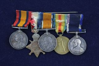 5 X Antique Boer War / Ww1 Medal Group Royal Navy Inc.  Named,  Long Service Etc