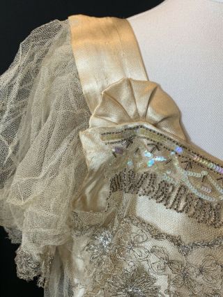 Antique 20s beaded flapper dress,  gold metallic Embroidery And Sequins 3
