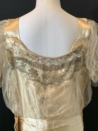 Antique 20s beaded flapper dress,  gold metallic Embroidery And Sequins 4