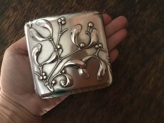 Mistletoe French Sterling Solid Silver Cigarette Case Box Christmas Murat Nouvea