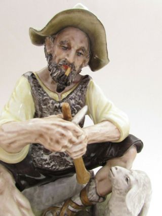 Dresden Porcelain Figurine,  Shepherd Whittling Flute,  West German,  Hand Painted