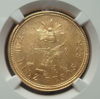 Mexico Rare $10 Pesos Gold Coin Guaranteed 100 Authentic 1871 - Zsh Ngc Ms61