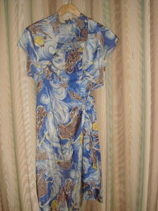 Elsie Krasses Bombshell Dragon Hawaiian Vintage Antique Dress 40 Silk W/bolero