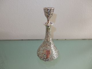 Antique Sterling Silver (. 9285) Overlay Design On Crystal Glass Decanter C.  1886