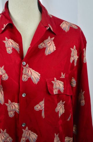 Vtg Ralph Lauren Button Down Shirt 8 M Horse Equestrian Print 80s Sample Rare