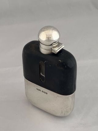 Small Edwardian Silver & Leather Hip Flask & Beaker 1902 Sheffield James Dixon