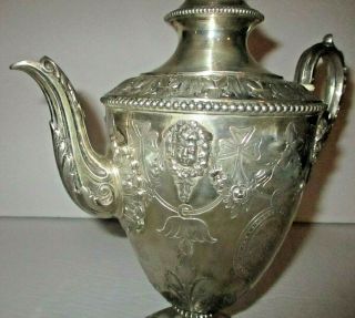 Antique European Silver Coffee Pot Repousse Teapot Victorian Engraved 1874 5