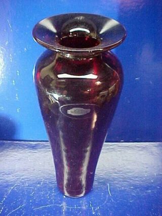 Vintage Blenko Glass Co Hand Crafted Ruby Red Art Glass Vase 10 " W Orig Label