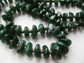 Fine Old Chinese Jade Green Serpentine Graduated Nugget Bead Necklace