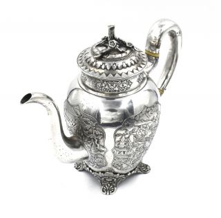 CHINESE EXPORT SILVER TEAPOT JAPANESE AESTHETIC KHECHEONG CANTON c1850 2