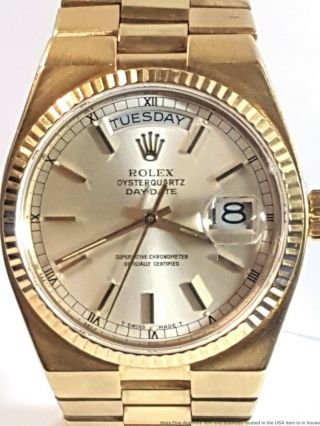 18k Gold Vintage Rolex President 19018 Mens Day Date Quickset Watch Oysterquartz 2