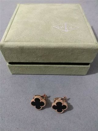 Authentic Van Cleef & Arpels Vintage Alhambra 18k Rose Gold Onyx Earrings