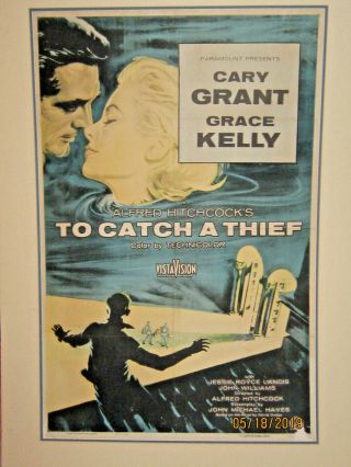 Vintage To Catch A Thief 1 Sheet Poster Alfred Hitchcock Vg With Mat 27 X 41 "