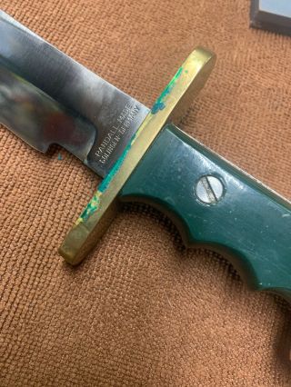 RANDALL KNIFE GREEN TENITE SOLINGEN 14 Brown Button Big Rivet Sheath Minty RARE 9