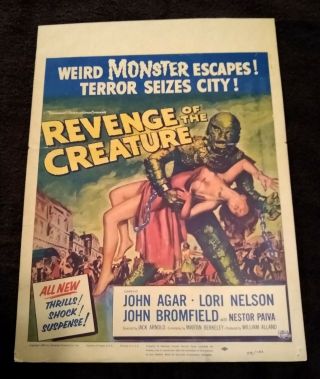 Revenge Of The Creature 1955 Vintage Sci - Fi Window Card 14x19 John Agar