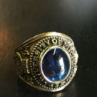 University Of Michigan Class Ring 1964 10k Yellow Gold Blue Stone Size 11