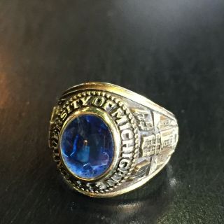 University Of Michigan Class Ring 1964 10k Yellow Gold Blue Stone Size 11 5