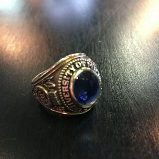 University Of Michigan Class Ring 1964 10k Yellow Gold Blue Stone Size 11 8