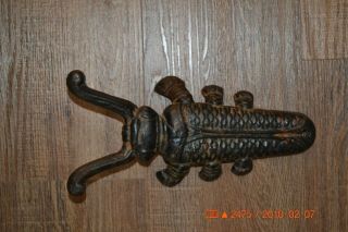 Vintage Cast Iron Boot Jack Bug Beetle Scarab Door Stop Marked 2 669