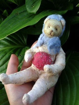 Antique Ussr Vintage Christmas Toy Cotton Bear With A Ball Old Rare Handmade