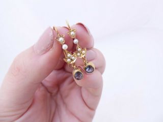 18ct Gold Sapphire Seed Pearl Earrings,  18k 750