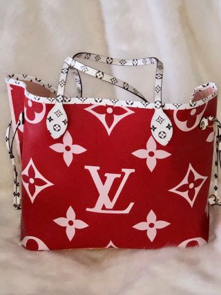 Rare Authentic Louis Vuitton 2019 Neverfull Mm Summer Monogram Giant Red/pink