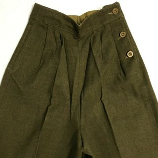 WWII British Made Women ' s WAAC OD Wool Slacks,  Size 14R,  Un - Issued 2