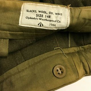 WWII British Made Women ' s WAAC OD Wool Slacks,  Size 14R,  Un - Issued 4