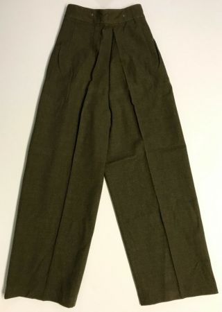 WWII British Made Women ' s WAAC OD Wool Slacks,  Size 14R,  Un - Issued 5
