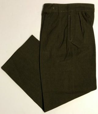 WWII British Made Women ' s WAAC OD Wool Slacks,  Size 14R,  Un - Issued 8