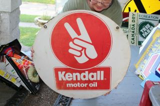 Vintage C.  1970 Kendall Motor Oil Gas Station 2 Sided 24 " Metal Sign