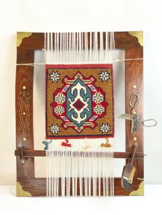 Wooden Weaving Loom Vintage 1970’s Old Sewing Navajo Loom With Tapestry