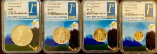 Perfect Set Of American Gold Eagles First Day Of Issue Ms70 - Rare Eagle Core