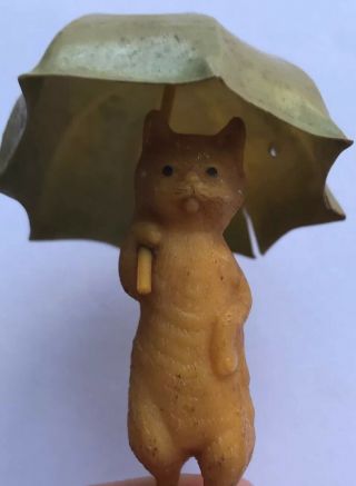 Vintage Antique Miniature Cat Holding Celluloid Umbrella 5