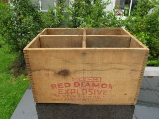 Vintage Red Diamond Explosives Dynamite Wood Box Crate Ammo Box,  Mining Antique