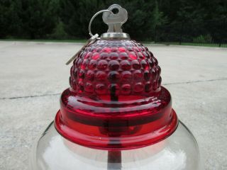 Antique Gumball Machine Red Hob Nail Glass Top Complete with 2 Keys. 2