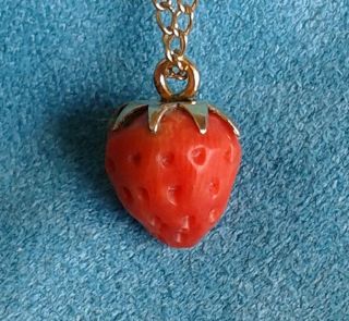 Red Coral Carved Coral Strawberry Necklace Very Rare Pendant And Chain