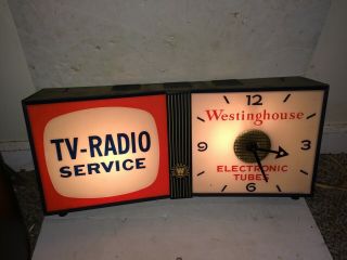 Vintage 40s/50s Westinghouse Tv - Radio Service Electric Advertisement Clock Sign