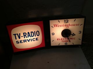 Vintage 40s/50s Westinghouse TV - Radio Service Electric Advertisement Clock Sign 2