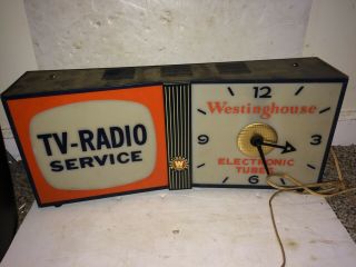 Vintage 40s/50s Westinghouse TV - Radio Service Electric Advertisement Clock Sign 5