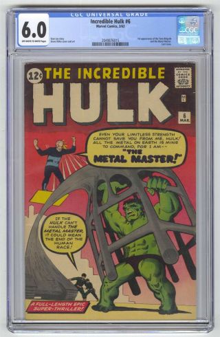 Incredible Hulk 6 Cgc 6.  0 Vintage Marvel Comic Key 1st Metal Master Silver 12c