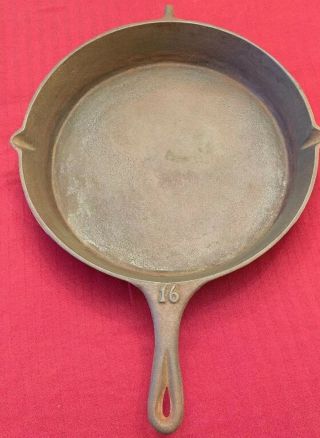 Rare Vintage Huge No.  16 Cast Iron Skillet Frying Pan With Lid