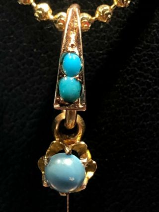 Antique Solid 14K Rose Gold Pendant Christian Cross with Persian Turquoise Stone 3