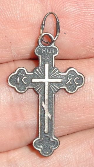 Vintage European Sterling Silver Holy Cross Pendant Relic with Display Chest 3