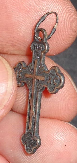 Vintage European Sterling Silver Holy Cross Pendant Relic with Display Chest 8