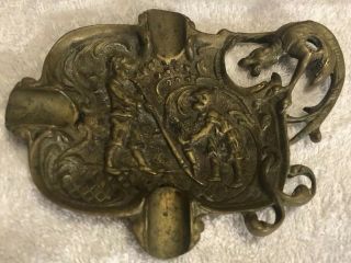 Vintage Ornate Bronze / Brass Embossed Ashtray With Scene And Dragon 6 - 1/2”x5”