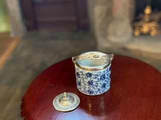 Muriel Hopwood Miniature Dollhouse Porcelain Cracker Barrel Blue White Sterling 3