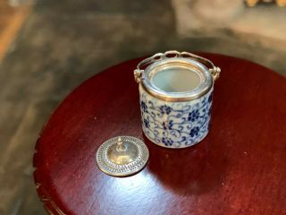 Muriel Hopwood Miniature Dollhouse Porcelain Cracker Barrel Blue White Sterling 6